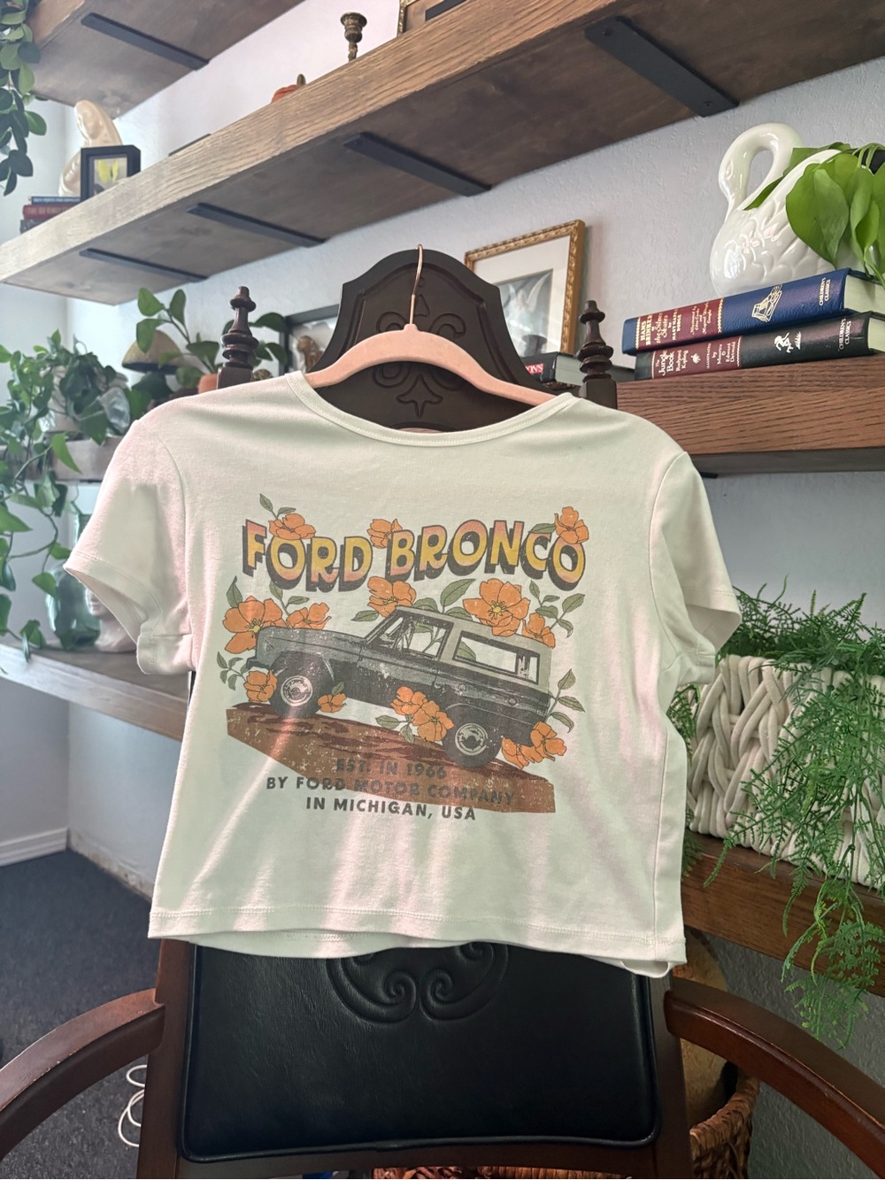 Ford White Tee with Pink Trim and Yellow Graphic